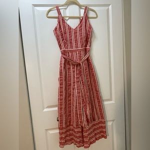 Lost + Wander XS Striped Straightleg Lined Jumpsuit Linen and Cotton Seersucker